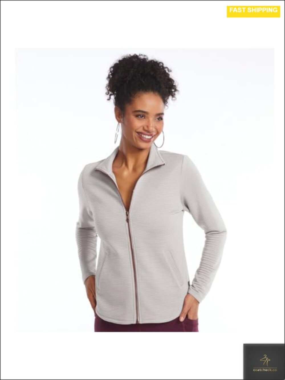 Womens Quilted Casual Jacket Cozy Fit Long Sleeve Zip Front Lightweight